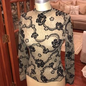 ❤️ Sheer Stretch Top Black Sparkling Lace Design S